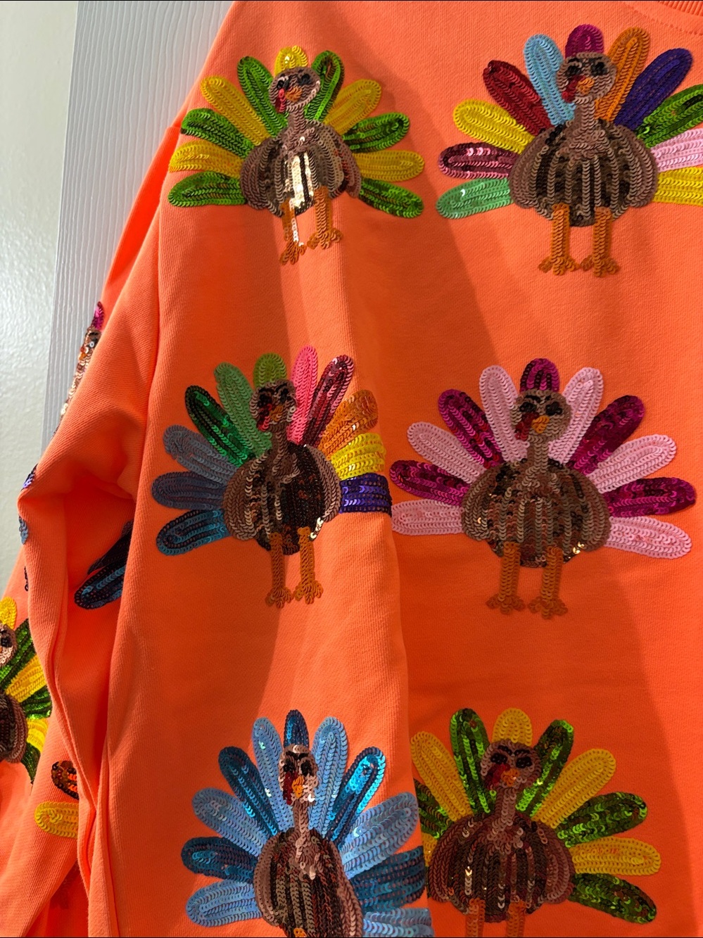 Queen of Sparkles Neon Orange Turkey Sweatshirt - Picture 4 of 6